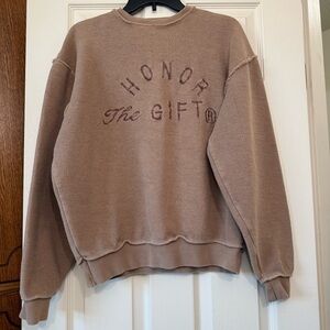 Honor The Gift Crew Sweatshirt Men’s M Textured Cotton Embroidery Brown Tan